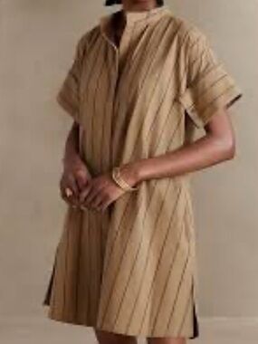 Banana Republic Camel-Stripe Short Sleeve Shirt Dress